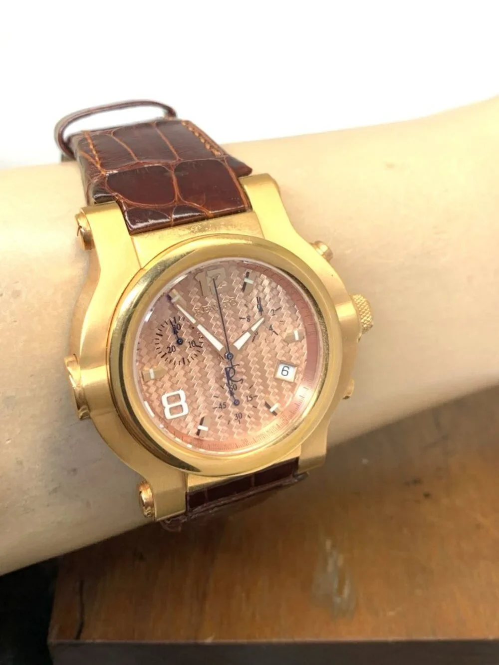 Renato Men's Watch Swiss Quartz Chronograph Rose Gold Steel Brown Leather 45mm